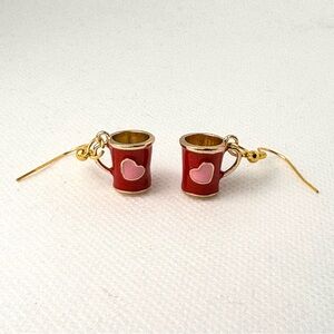 Heart Mug Earrings 3D Red Pink and Gold Handcrafted Hypoallergenic
